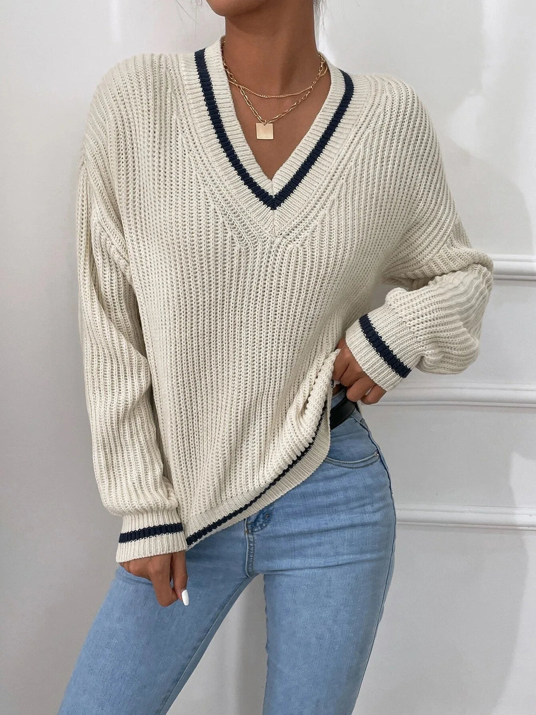 Marina | Gestreepte Wafeltricot Pullover