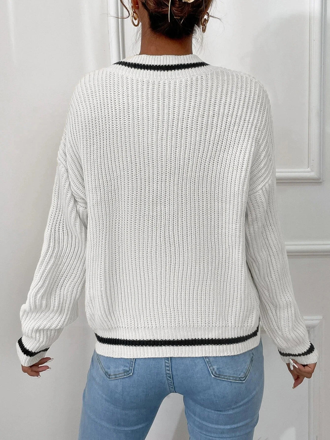 Marina | Gestreepte Wafeltricot Pullover