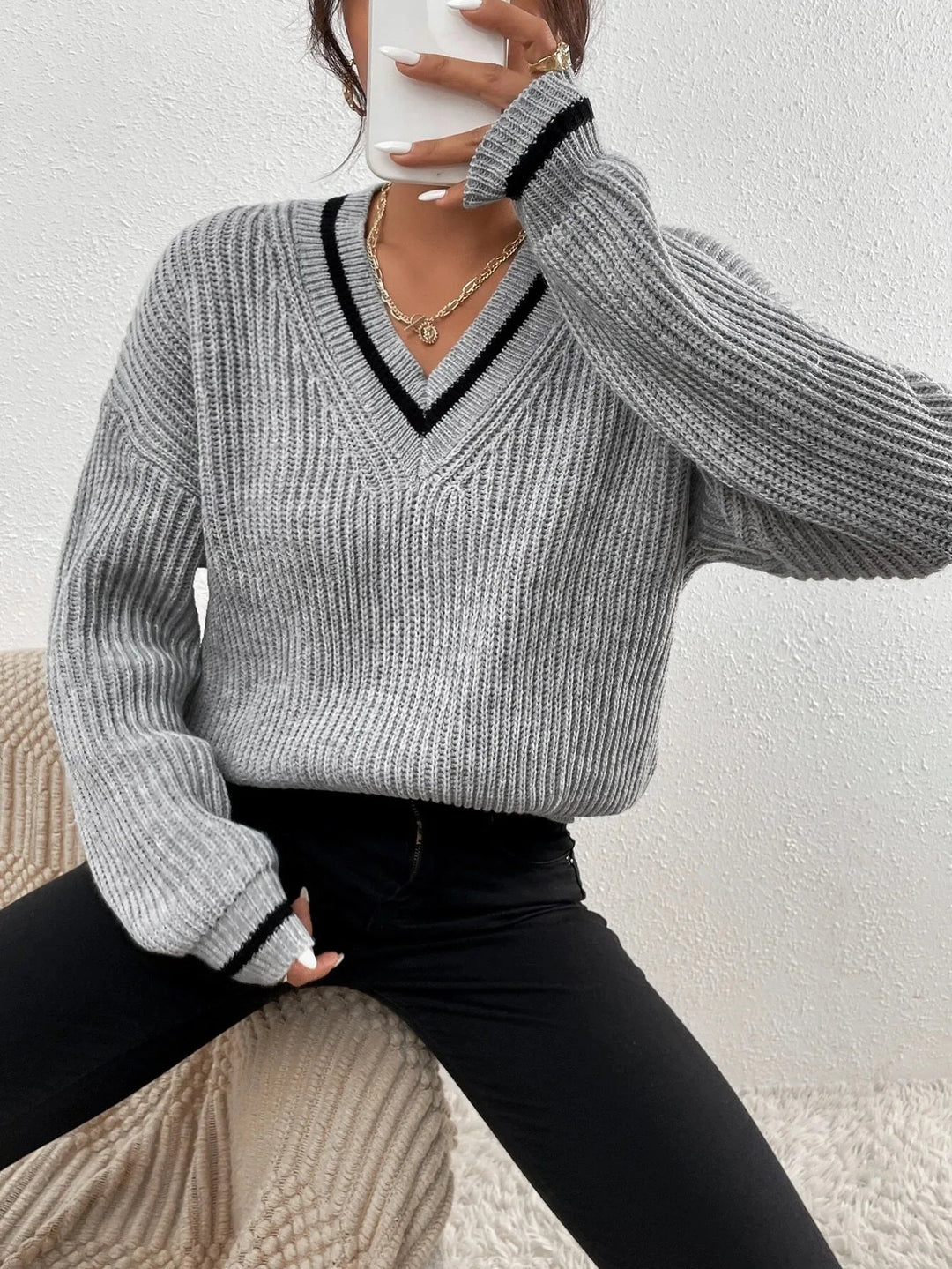 Marina | Gestreepte Wafeltricot Pullover