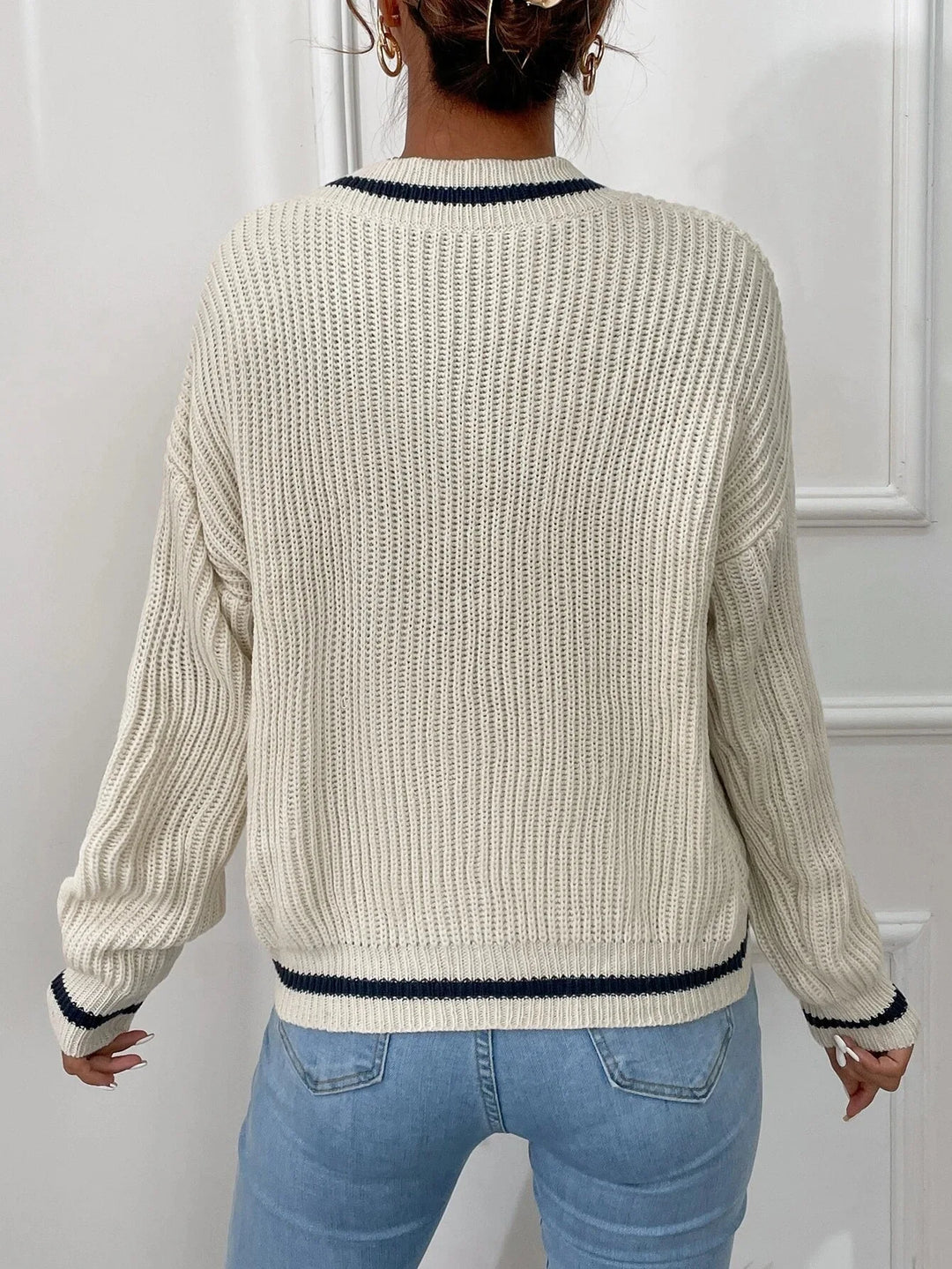 Marina | Gestreepte Wafeltricot Pullover