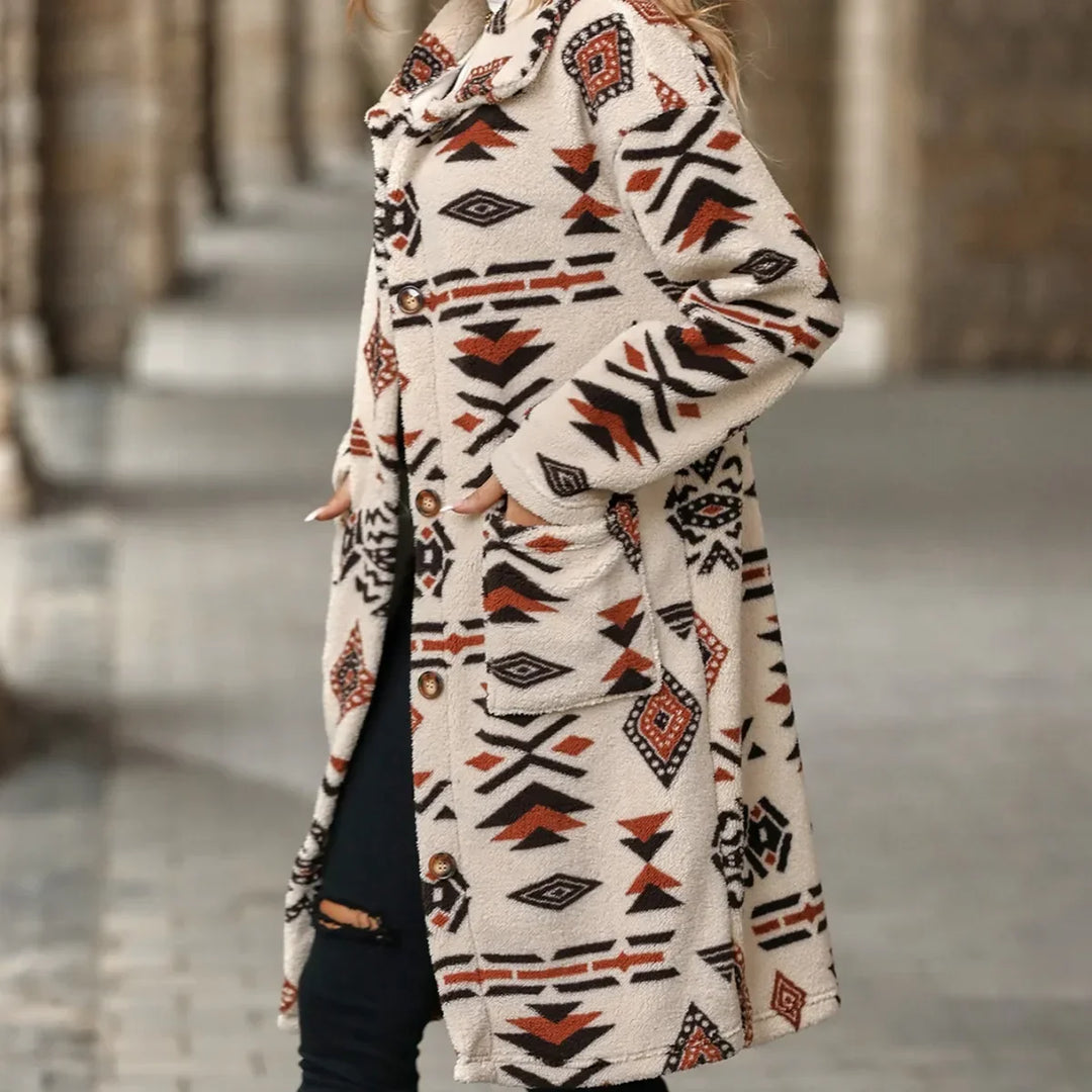 Juliette | Lange overjas met enkele knoopsluiting en print