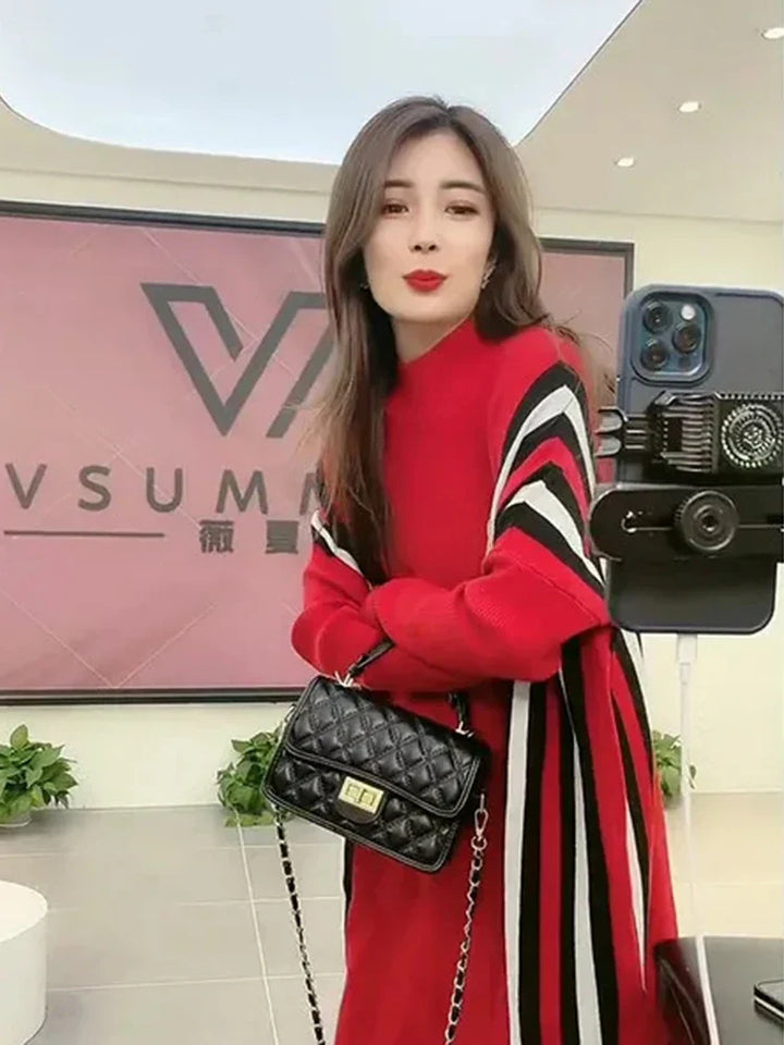 Soraya | Elegante Gebreide Jurk met Halve Col