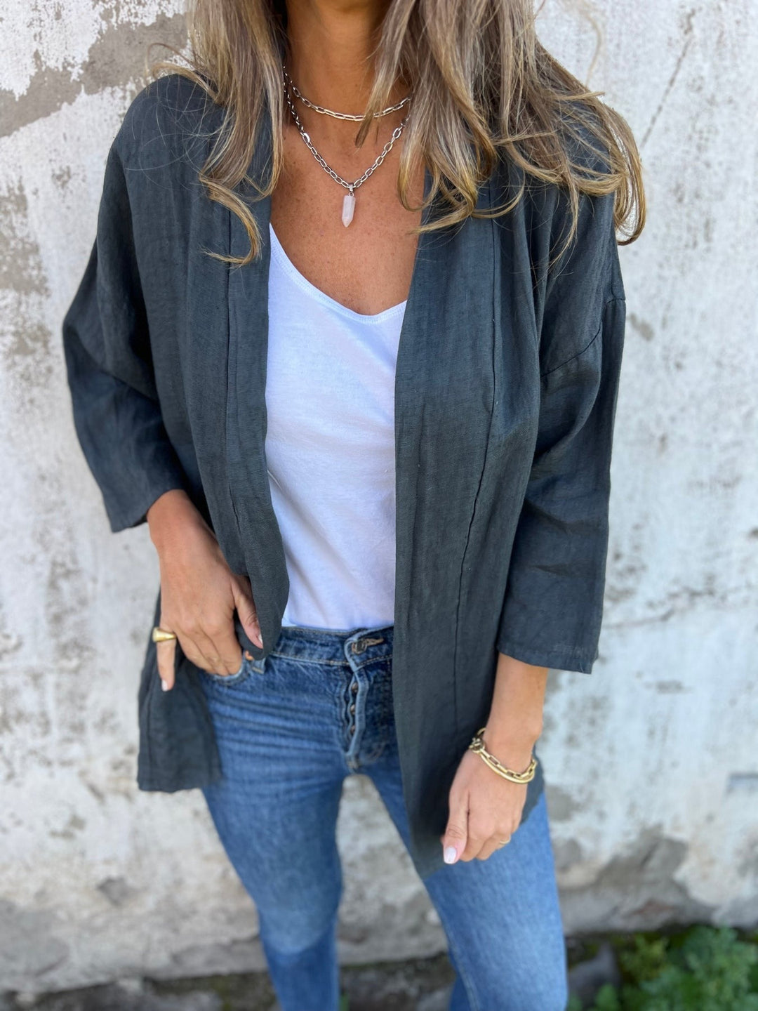 Linnen vest met ruches